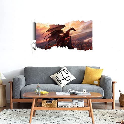 GADGETS WRAP Printed Wall Decal Sticker Scratched Paper Style Wall Decal (90cm x 50cm) - red Dragon