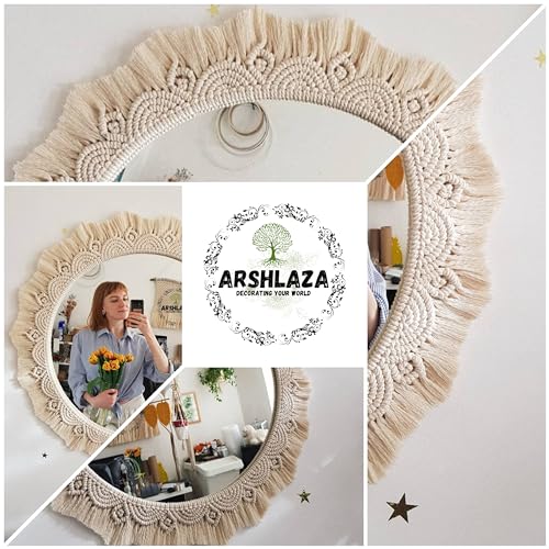 ARSHLAZA Macrame Hanging Wall Mirror with Macrame Round Mirror Art Boho Decor [M4008]