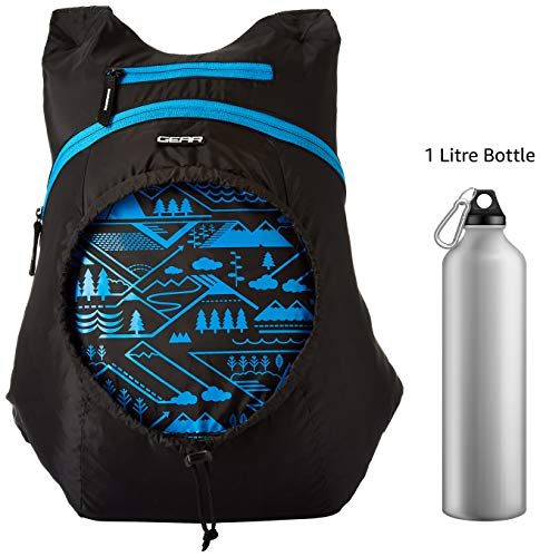 Gear CarryOn 16L Small Foldable Water Resistant Unisex Casual/Hiking Backpack/Daypack- Blue and Black