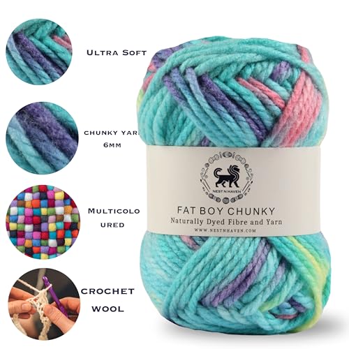 NESTNHAVEN, Fat BOY Chunky Motu Thick Hand Knitting/Crochet Wool Yarn, 6 mm Thickness, Pack of 1 (1 Ball / 100 Grams), Multicoloured (BBCH013)