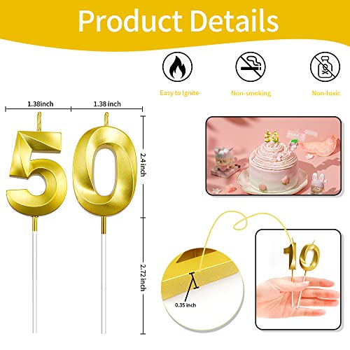 50th Birthday Candles Gold Number Candles 50 Happy Birthday Candles for Cake 3D Design Numeral 50 Cake Topper Sparklers Candles for Men Women Birthday Anniversary Wedding Party Celebration Decoration