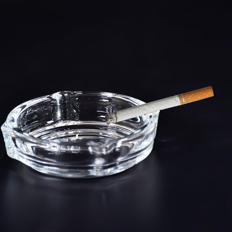 Glass Crystal Cigarette Round Ashtray, Transparent | Lead-free Glass | Environmentally Friendly | Pack of 1