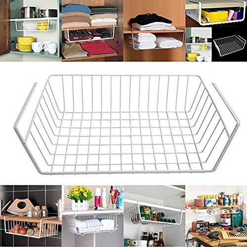 Styleys Metal Under Shelf Basket Wire Rack for Extra Cabinet Storage 15.5-inch (White 1pcs) (S11027), Hanging Shelves