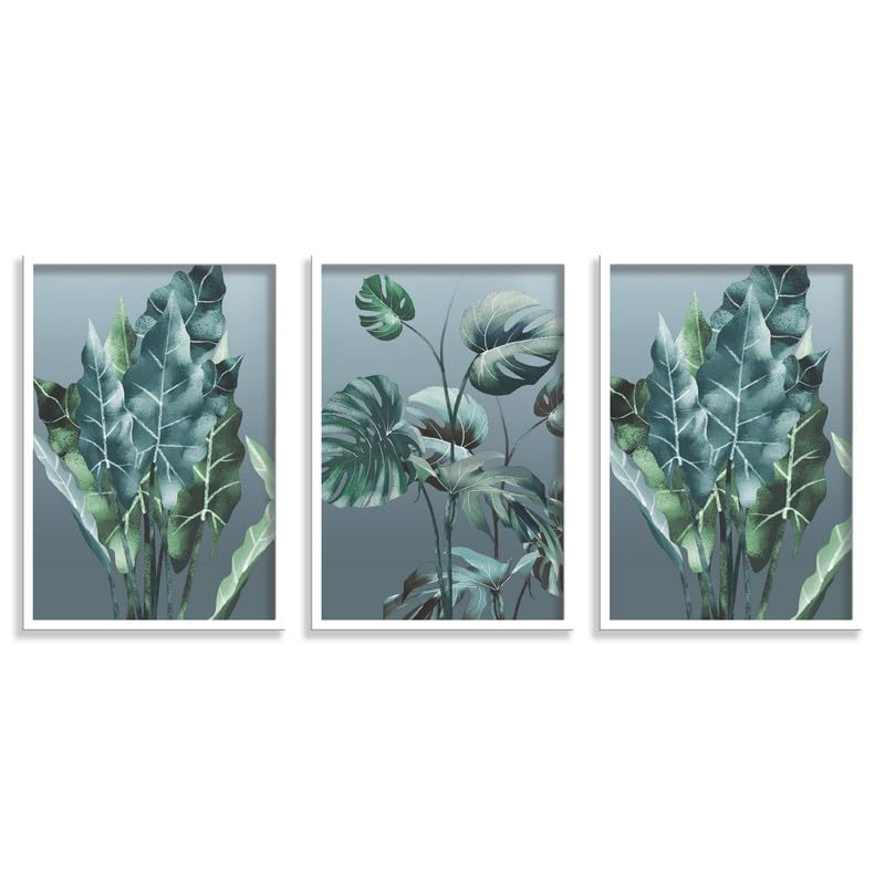 SAF paintings Set of 3 Green Tropical Leaves Wall Painting for Home Decoration SA-WHITEMX33503