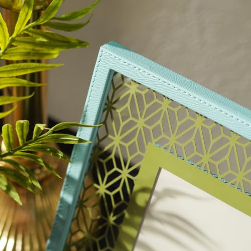 PURE HOME + LIVING Blue and Green Lazer Cut Faux Leather Photo Frame