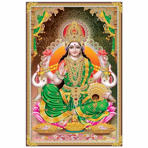 Indianara Rolled Sparkled Goddess Laxmi Art Print for Room Décor Digital Reprint 36 inch x 24 inch Painting (10778PST)