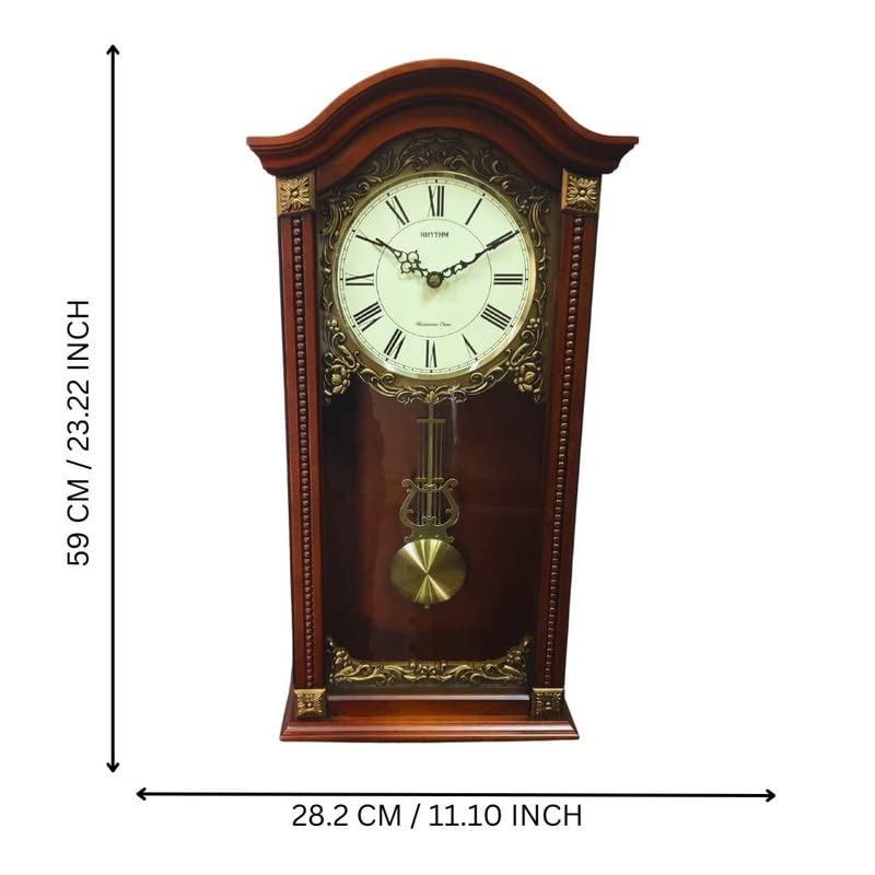 RHYTHM Japan Volume Control Pendulum Sip Wooden Case Analog Wall Clock (Brown, 28.5X59.0X12.0Cm)