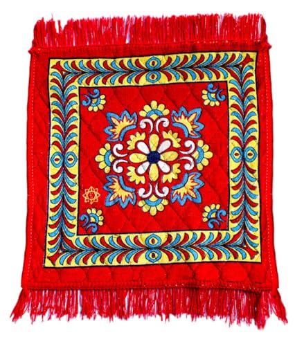 GLUN® 19 * 19 Inch Velvet Multipurpose Square Carpet or Mat for Pooja Aasan, Sitting, Meditation Multipurpose Uses Pack of 2