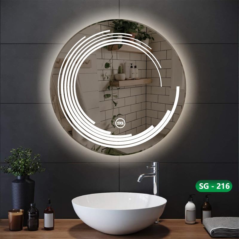 Spark Glass Round LED Sensor Mirror. (LedColour: White, Warm White, & Mix Light) - (Size:24x24 Inch)