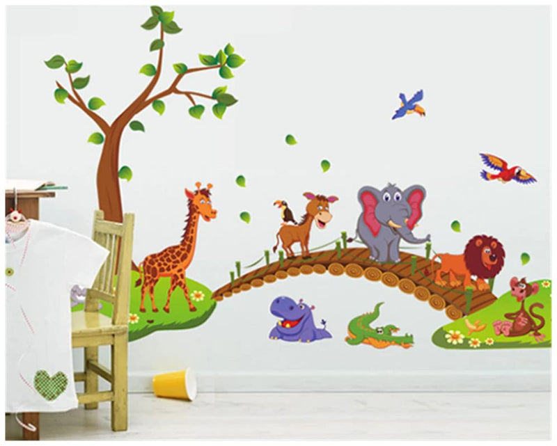 JAAMSO ROYALS Multicolour Jungle Animals Cartoon Design Home Décor Wall Sticker for Kids Room Playing Room Decor (60 CM X 90 CM)