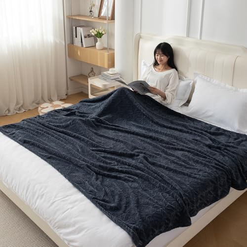 HOKIPO 220 GSM Flannel AC Throw Blanket Double Bed Queen, 200x230 cm / 6.5x7.5 feet, Dark Grey (AR-5259-DGRY)