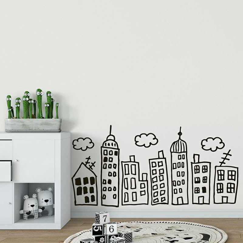 GADGETS WRAP Vinyl Cartoon City Skyline Doodle Wall Decal Vinyl Dark Black