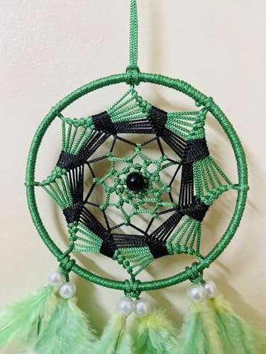 UV HANDICRAFTS Black Green Dream Catcher Handmade Hangings for Positivity Ideal for Home Decor, Gift, Wall Hangings, Meditation Room, Yoga Temple, Wind Chime & Car Feather Hanging(Pack of 1)