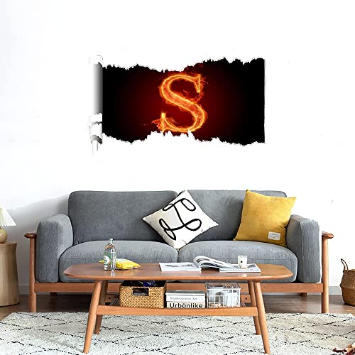 GADGETS WRAP Printed Wall Decal Sticker Scratched Paper Style Wall Decal (90cm x 50cm) - S Letter Fire