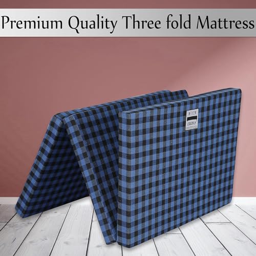 COLOFLY Dual Comfort Reversible | Foldable UHD Foam | Single Bed Mattress | 3 Fold Black-Blue | (72x35x2)