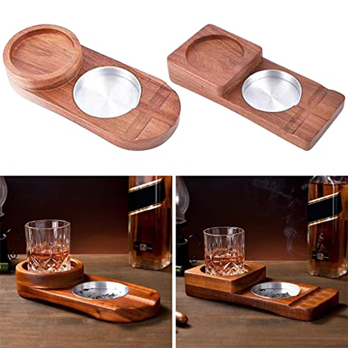 MERISHOPP™ 2 in 1 Wooden Cigar Ashtray Holder Tray Gifts for Office Boyfriend Husband Round