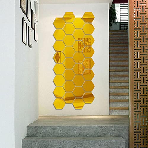 ATORSE® 60Pcs 3D Hexagon Acrylic Mirror Wall Stickers DIY Wall Decor Gold 40X23Cm