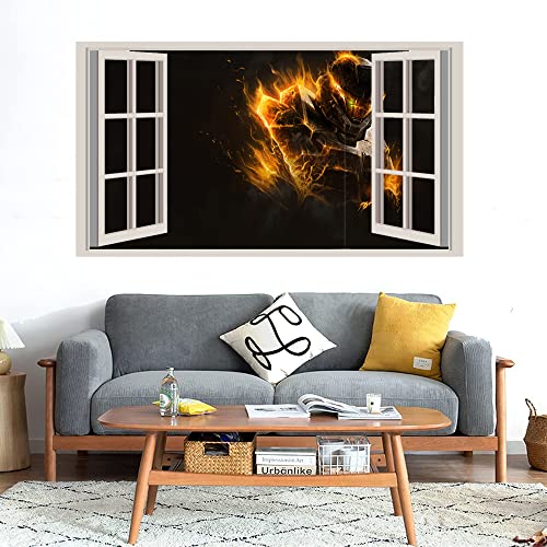 GADGETS WRAP Printed Wall Decal Sticker Fake Window Style Decal (90cm x 50cm) - The fire