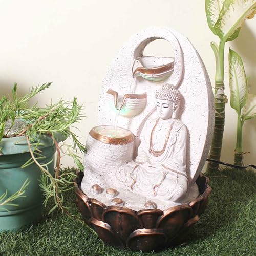 Art N Hub Lord Buddha Home Decorative Water Fountain Best Home and Office Inauguration Gift Items | Built (27 x 27 x 40 CM | Dotted Pink Copper)