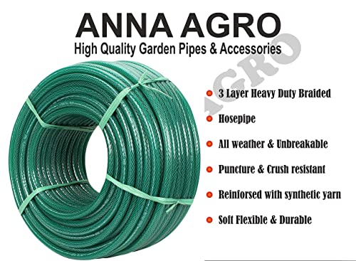 ANNA AGRO (Size : 3/4, (0.75) Inch, Length : 30 Meters, Green) 3 Layered Heavy Duty Braided Water Hose Pipe for Watering Easy to Connect, Garden, Car Wash, Floor Clean, Pet Bath, Yard.