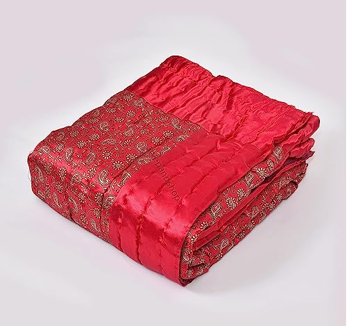 SIBLEY 220 TC Satin Cotton Single Bed Razai/Quilt Hand Stiched Jaipuri Silk rajai - RED (85X55 INCH)