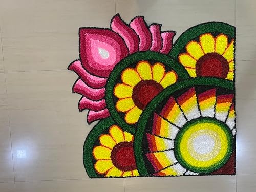 Decorative Rangoli Mat, 3ft x 3ft, Woolfelt Front, Canvas Back, Dry Cleaned, Lightweight Foldable mat for Festivities