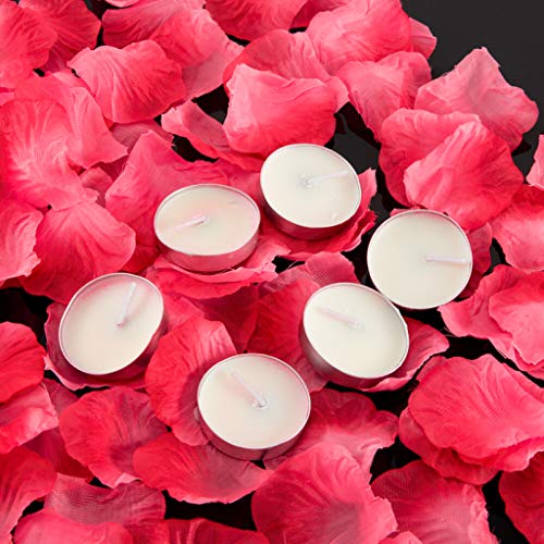 ATORSE® 50Pcs Smokeless Unscented Tealights Candles with 100Pcs Flower Petals White