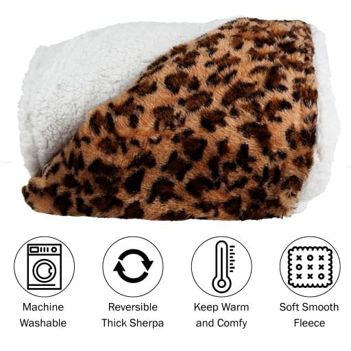 Lavish Home Fleece/Sherpa, Leopard Throw Blanket, 50x60 Inch, Multicolour