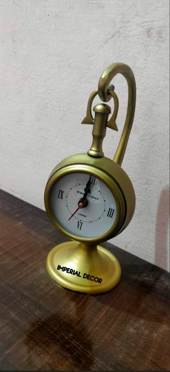 Imperial Decor Handcrafted Golden Brass Made Desk Clock/ Table Clock/ Shelf Clock for Your Home & Office Decor