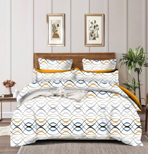 THE DIVINE Glace Cotton King Size All Around Elastic Fitted Double Bedsheet 72''x78'' Inch + 8 Inch (Drop) with 2 Pillow Covers (White) 200-250 TC_1(VA) FTD.DB.WhiteCircle_23-White