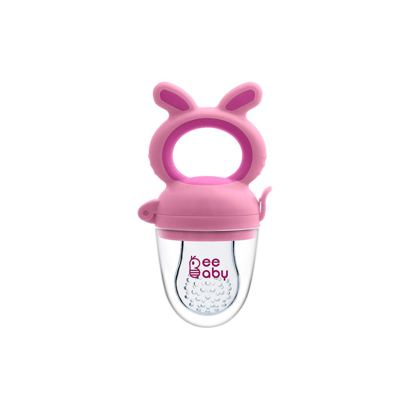 BeeBaby Chewy Silicone Food & Fruit Nibbler for Babies, BPA Free Fruit Feeder Pacifier with Extra Silicone Mesh (Chewy - Pink)