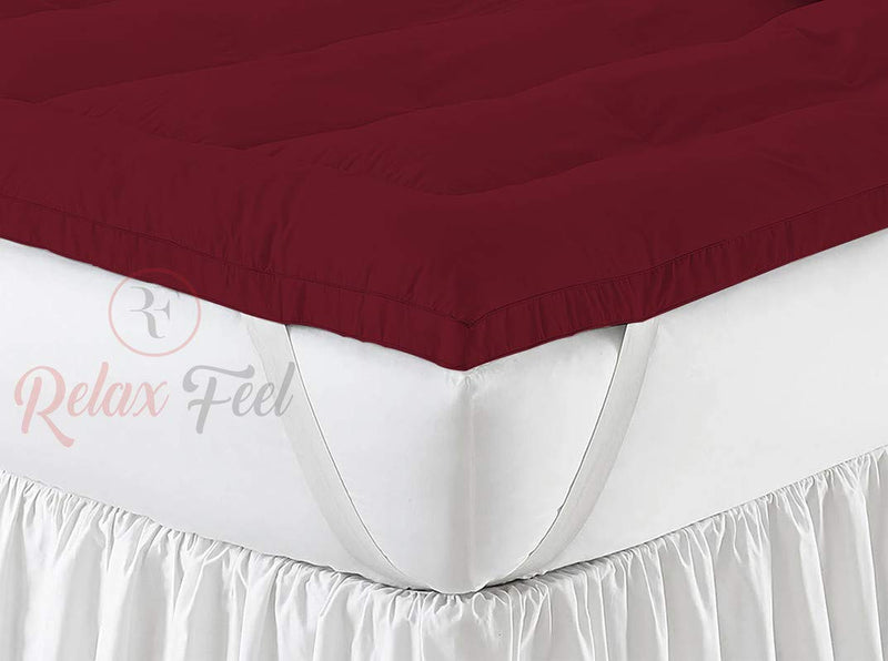 Relaxfeel Luxury 600 GSM Ultra - Soft Light Wight Hypoallergenic Cotten 3" Tick Mattress Padding / Topper. Comfortable for Better Sleep -Maroon Colour of Single Size 48x72 Inch