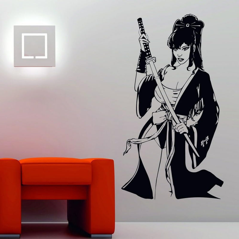 GADGETS WRAP Vinyl Vinyl Wall Decal Geisha Katana Swords Japanese Manga Wall Sticker Black