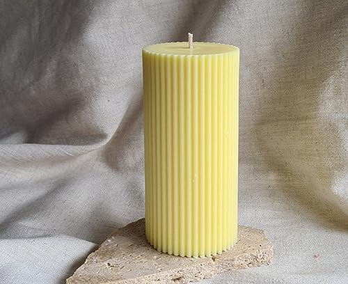 atorakushon Soy Wax Ribbed Pillar Candles 6''inches Yellow Scented Candle for Valentine, Home and Party Decoration, Wedding Gift, Romantic Dinner