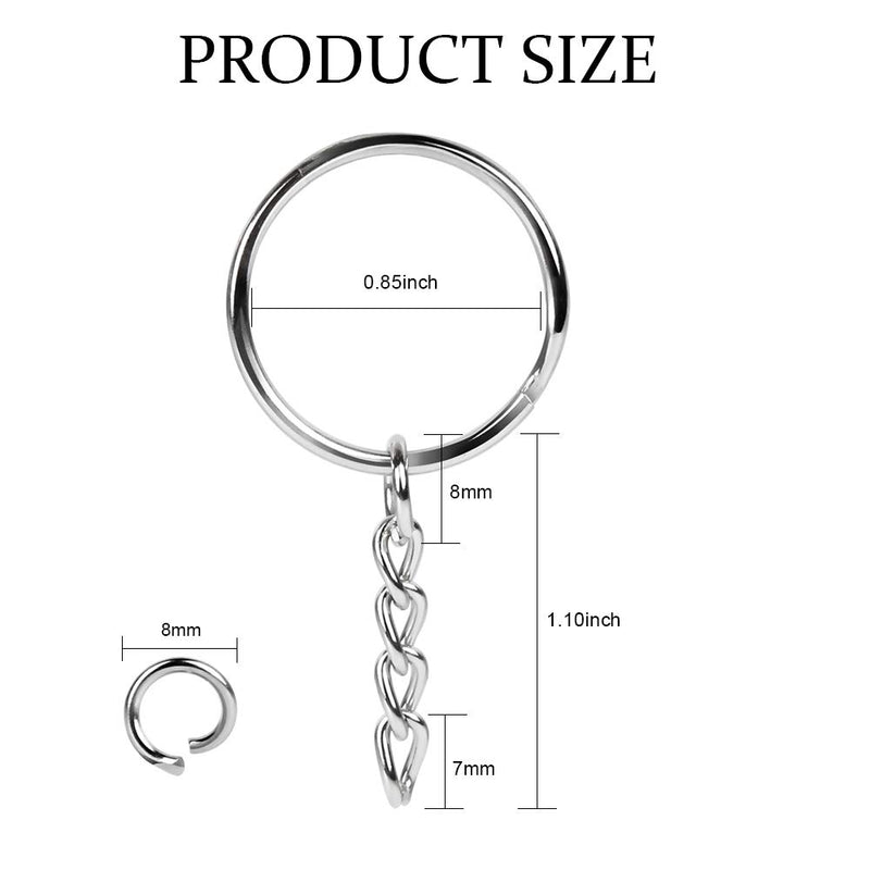 Teenitor Metal Split Keychain Ring Parts - 60 Key Chains 25mm with 26mm chains and 60pcs Open Jump Ring for Craft Key Ring