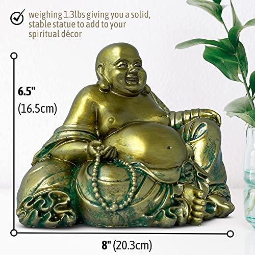 Zensational Happy, Laughing Buddha Statue – 6.5” Inches High - Handmade, Antique Gold Style - for Feng Shui Good Luck, Wealth and Happiness – Essence of Joy