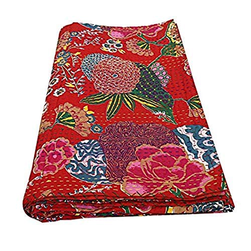 Textile Work Creations Handmade Kantha Quilt Home Decor Multi-Colour 90 x 108 Inch Queen Size Kantha Quilt