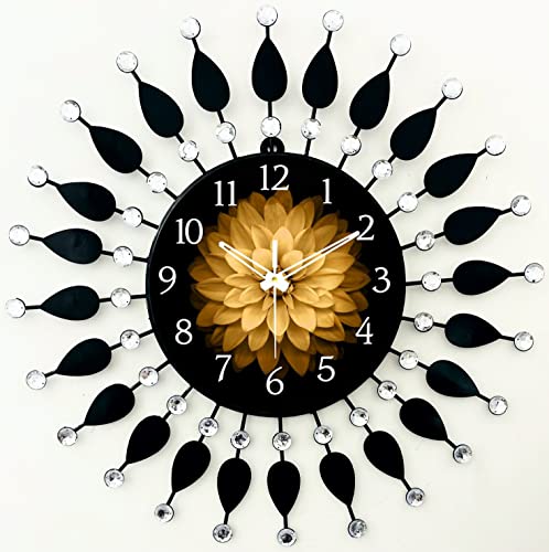 Nautical King Wall Clock for Home Stylish 20 inch dial 10 inch Black Colour Beautiful Flower Modern Antique Style Art Unique Office Decor Iron Metal Glass (Golden Dial)