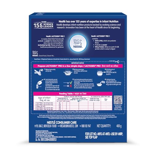 Nestlé LACTOGEN Pro 1, Infant Formula Up To 6 Months with Probiotic and Prebiotics, Bag-In-Box Pack, 400g