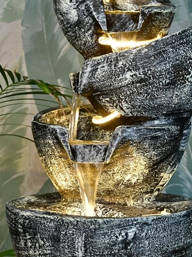 Sowpeace Multi-Bowl Stone Water Fountain – Cascading Waterfall Feature showpiece, Set of 1 Premium Resin Made Table Top Home Decor for Living Room and Gifting(35 cm,Grey)