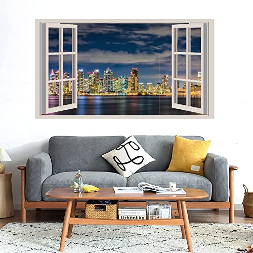 GADGETS WRAP Printed Wall Decal Sticker Fake Window Style Decal (90cm x 50cm) - san Diego Beautiful