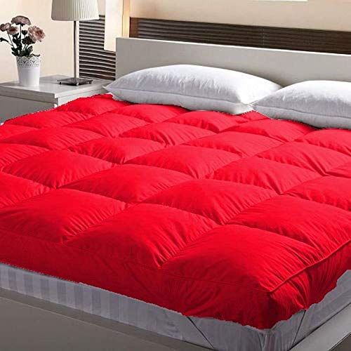 Jaipur Linen 3000 GSM Large Twin Size Bed Finest Imported Super Microfiber Soft Mattress Padding/Topper-(48 * 75in)-Red