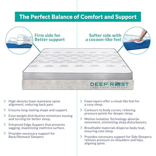 DEEP REST 2 in 1 Dual Comfort Reversible Mattress – High Density Foam with Firm & Soft Sides, 7-Year Warranty (King Size: 84 X 72, 8 Inch) (8 Inch, 84 X 72)