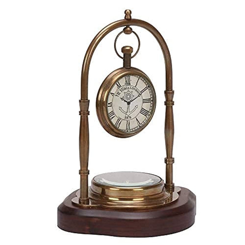 vintage collection Brass Table Clock with Compass -01245