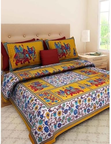 DHAKAD 180 TC Cotton Double Jaipuri Prints Flat Bedsheet (Pack of 1, Multicolor4)