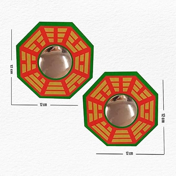 Omdariya Set of Two Vastu Bagua Pakua Convex Wooden Mirror Wall Hanging Décor for Positive (Chi) Energy Set of 2