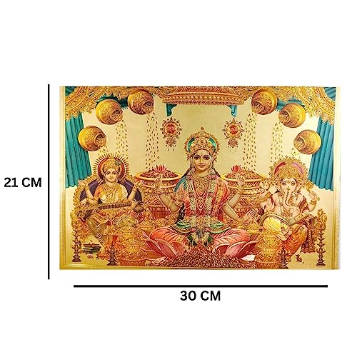 ANNACREATIONS Laxmi Sarsvati & Ganesh Wall Sticker Vinyl for Pooja Room Office Just Peel & Stick Size 30 X 21 cm Pack of 1