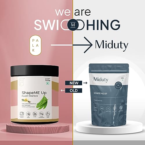 Miduty by Palak Notes ShapeME Up Plant Protein - Vanilla Flavour - 1 Billion Probiotics - Vegan Protein Shake for Lean Weight Loss - Protein Powder - Effective Weight Management - 500gm