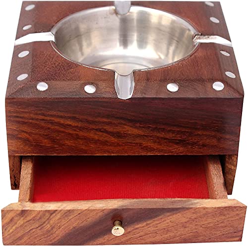 Zeguard Handicraft Wooden Handmade Ashtray with Cigarette Holder 4 Slots for Gul Sigaar Gull Home Office Car Gifts