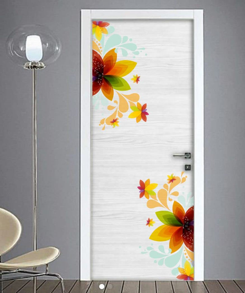 Delight Art Beautiful Flower Combo Design Door Sticker Size - ( 28*56 ) cm Model id - ( DAMC00913L )